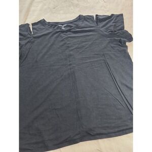Woman Within Black Cold Shoulder T-Shirt  Size 2X 26/28 Short Sleeve Crew Neck